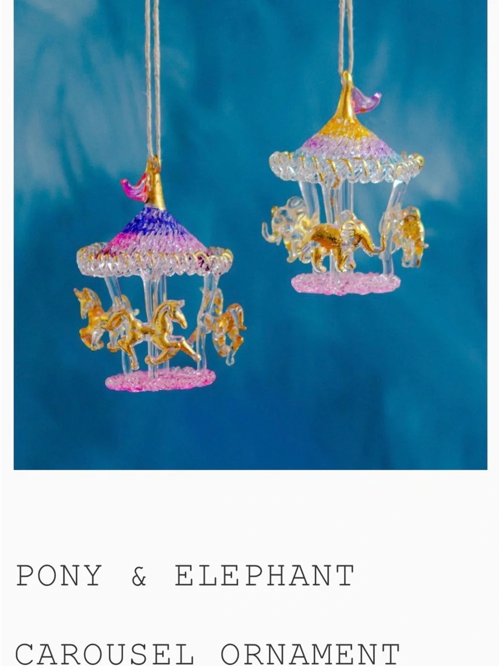 NWT Glitterville Studios Pony & Elephant Carousel Ornaments